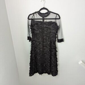 NWT Kaimilan Women's Black A-Line Sheer Mesh Short Sleeve Dress, 6